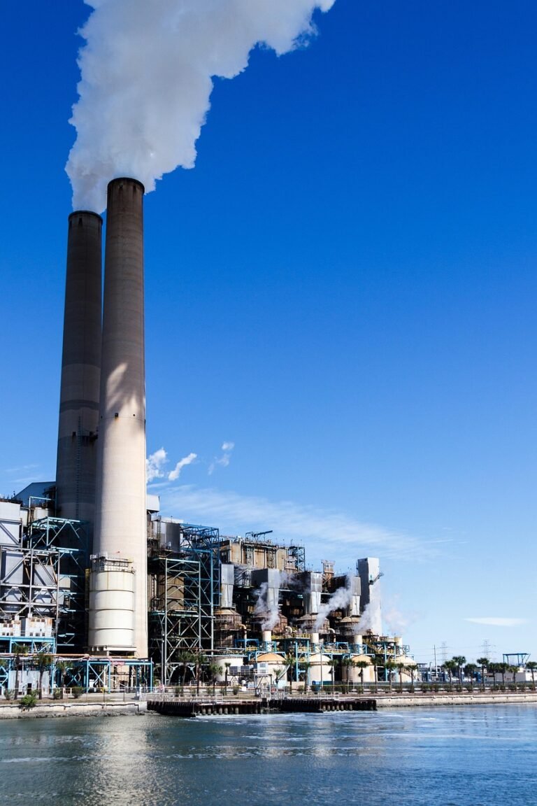 industry, power, energy, industrial, plant, factory, environment, pollution, pipes, chimneys, towers, buildings, structure, business, nature, environmental, architecture, electricity, sky, water, blue energy, blue power, blue pollution, blue industry